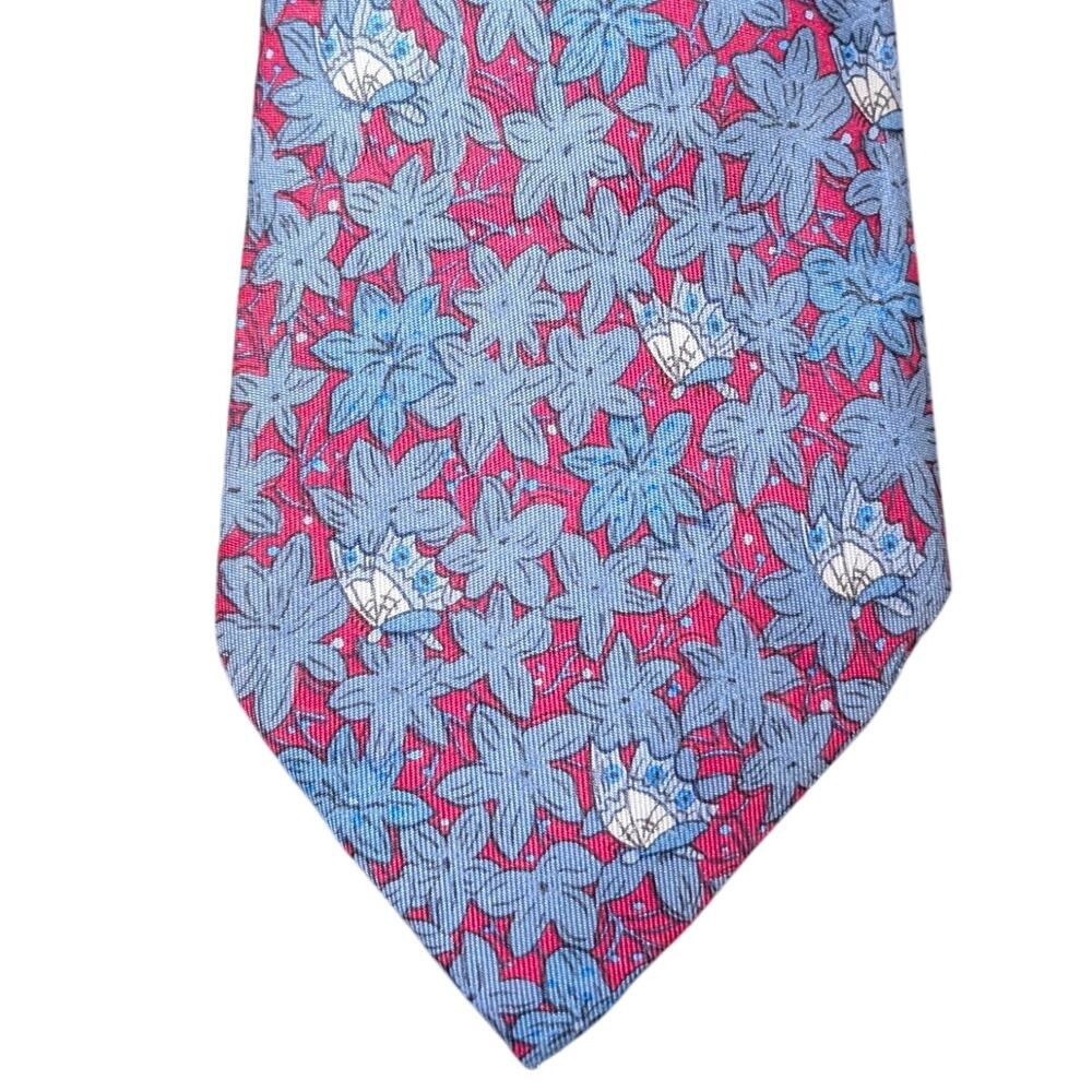 Vintage Hermès 100% Silk Men's Red Tie With Flowers & Butterflies